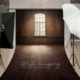 Aperturee - Aperturee Dim Vintage Brown Wood Cabin Window Sweep Backdrop